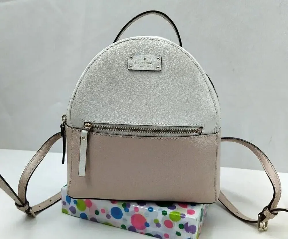 Kate Spade Grove Street Sammi Ivory Leather Zipper Pocket Backpack - MSRP $299